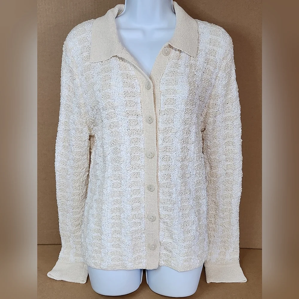 Vince Women's Geometric Cardigan Off White Sweater. Size Women’s Large - Picture 1 of 9